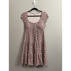 Derek Heart Coquette Floral Dress Purple Sweetheart Neckline Tiered Short Sleeve
